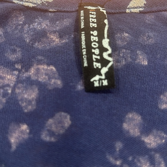 Free People Blue Tan Crochet Beaded Accents Floral Print Sleeveless Tunic - Picture 5 of 7